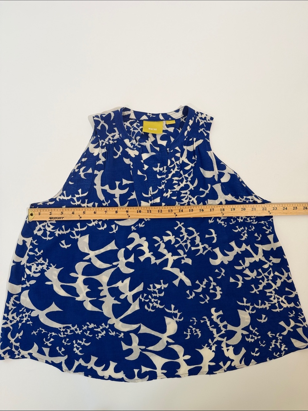 Anthropologie Maeve Enna Top Blouse Size 12 Blue White Bird Print EUC - Picture 4 of 8